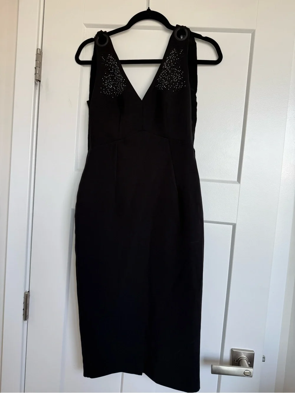 Zara Black Midi Dress with V-Neck and Shoulder Stud Detail